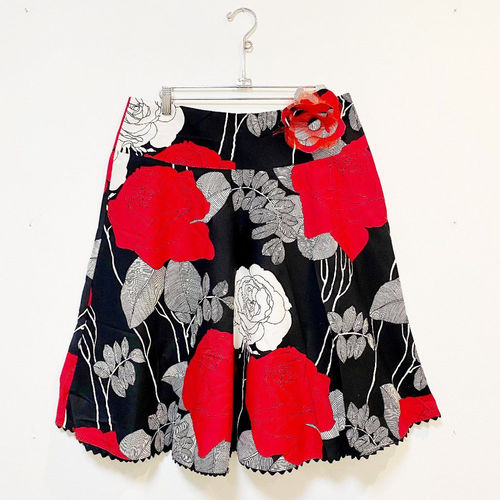 Bernardo Rose Print Pop Art A-Line Skirt